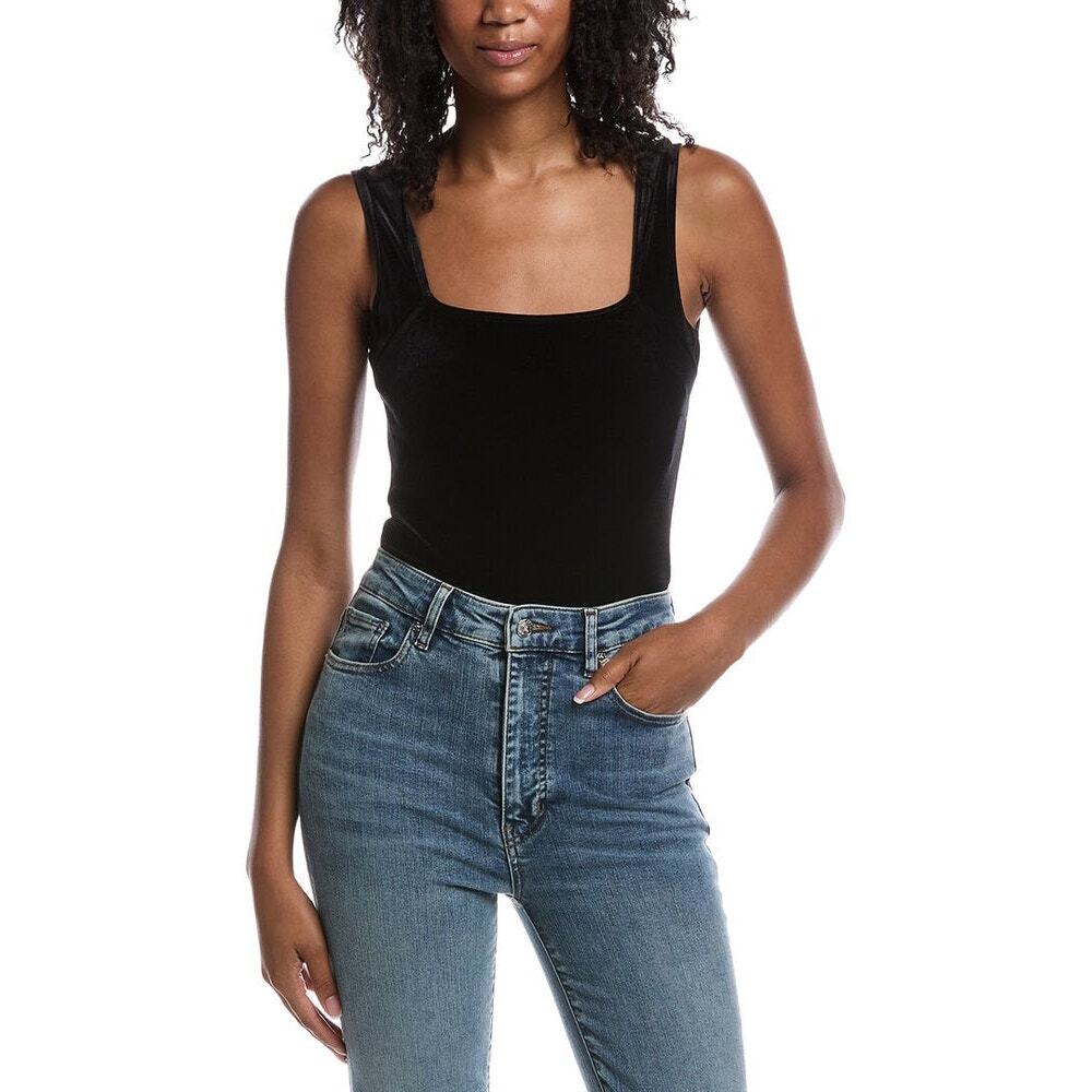 L’Agence Molly Square Neck Bodysuit Black Size S Sleeveless Designer Top Luxury